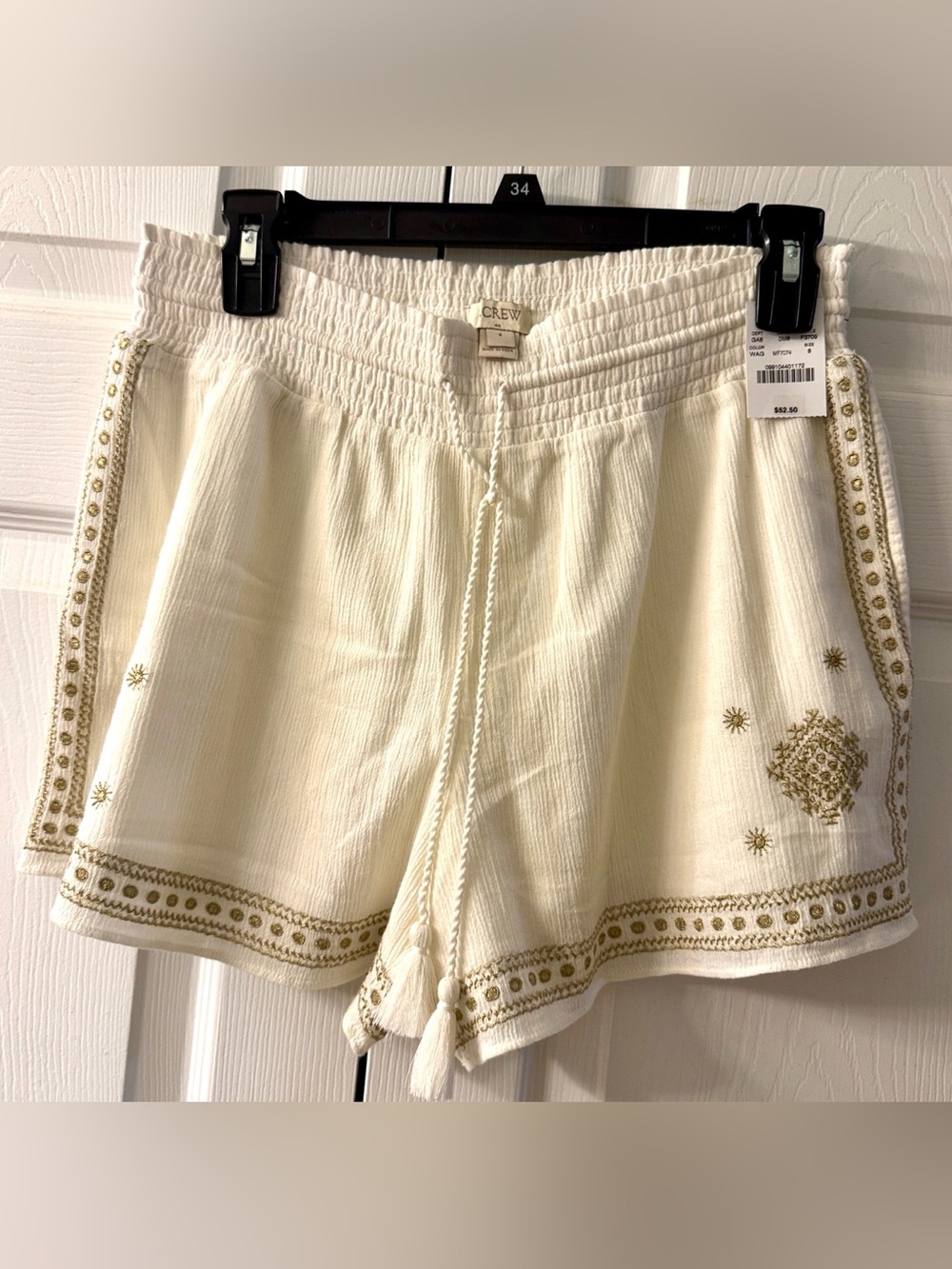 NWT J. Crew Cream High-Waist Embroidered Tassel Shorts